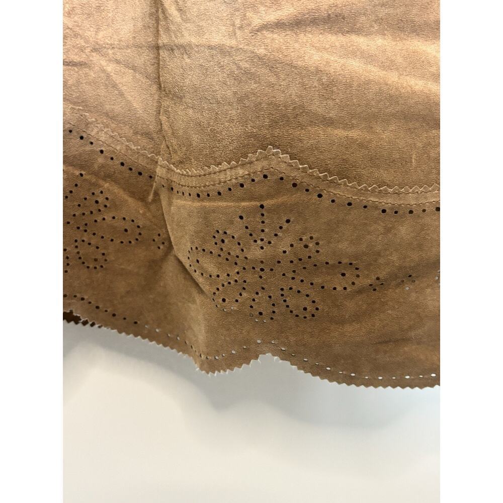 NWT Bernardo Cognac Brown 100% Leather Suede A-Line Laser Cut Midi Max Skirt 12 - Picture 4 of 12